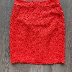 Ann Taylor Vibrant Orange Floral Lace Pencil Skirt